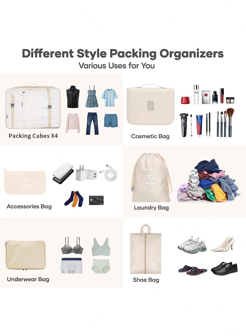 TRAVEL 8 Set Packing Cubes for Suitcases, Travel Essentials Bag Organizers for Carry on,Luggage Organizer Bags Set for Travel Accessories(Beige) - Image 3